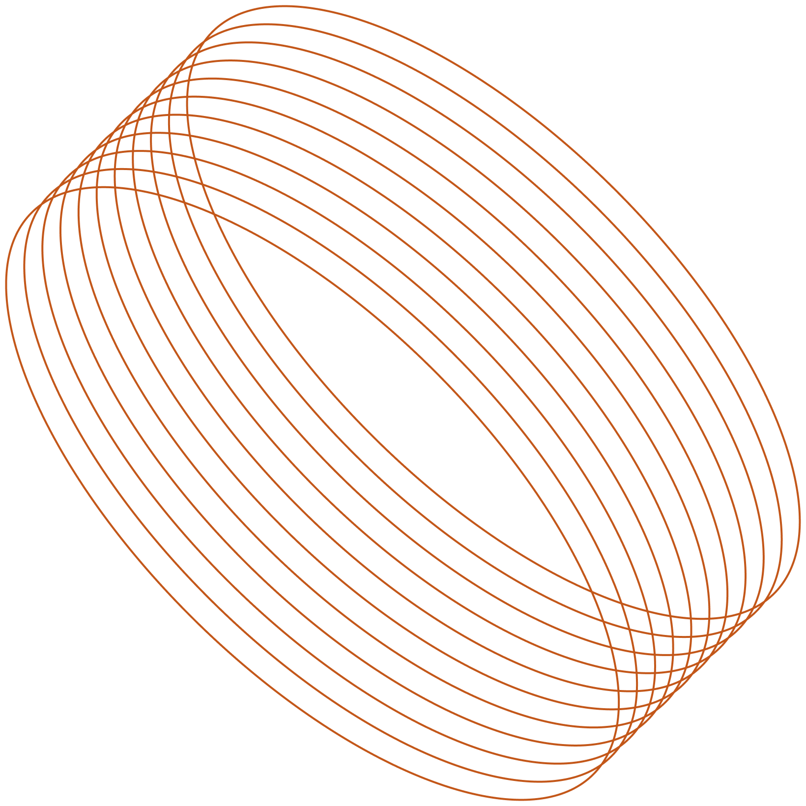 Six geometric circles stacked atop each other and slanted towards the right